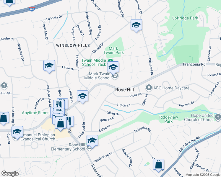 map of restaurants, bars, coffee shops, grocery stores, and more near 4703 Franconia Road in Alexandria
