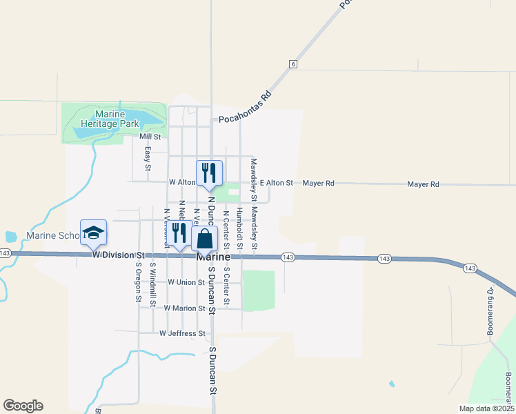 map of restaurants, bars, coffee shops, grocery stores, and more near 215 Mawdsley Street in Marine