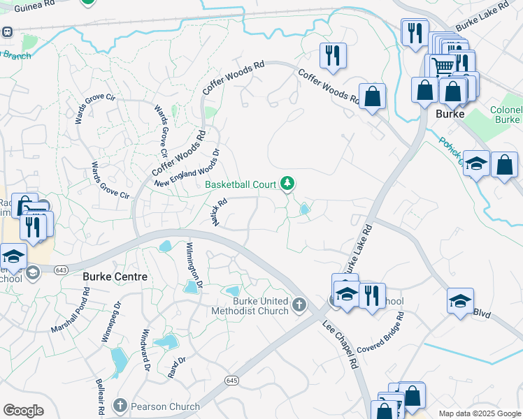 map of restaurants, bars, coffee shops, grocery stores, and more near 6005 Wheaton Drive in Burke
