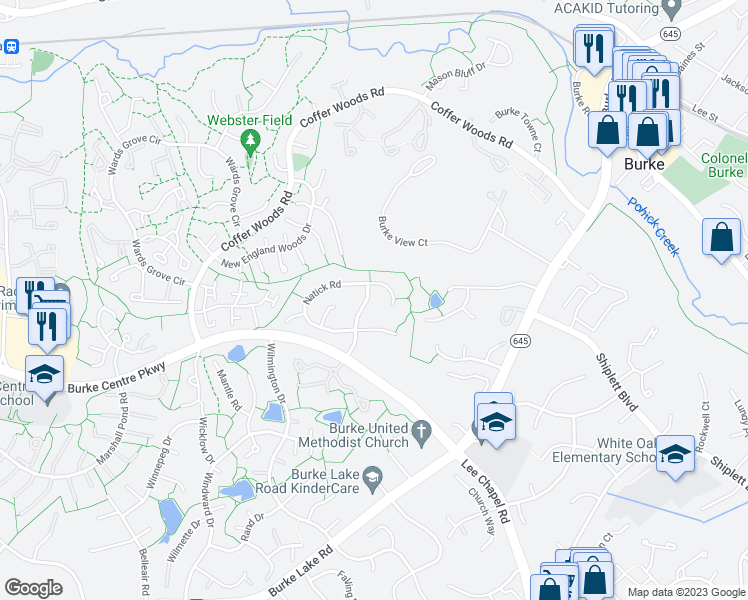map of restaurants, bars, coffee shops, grocery stores, and more near 6005 Wheaton Drive in Burke