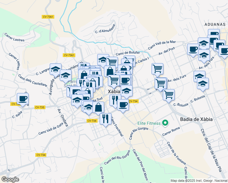map of restaurants, bars, coffee shops, grocery stores, and more near in Xàbia