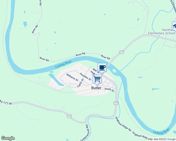 map of restaurants, bars, coffee shops, grocery stores, and more near 118 Taylor Street in Butler