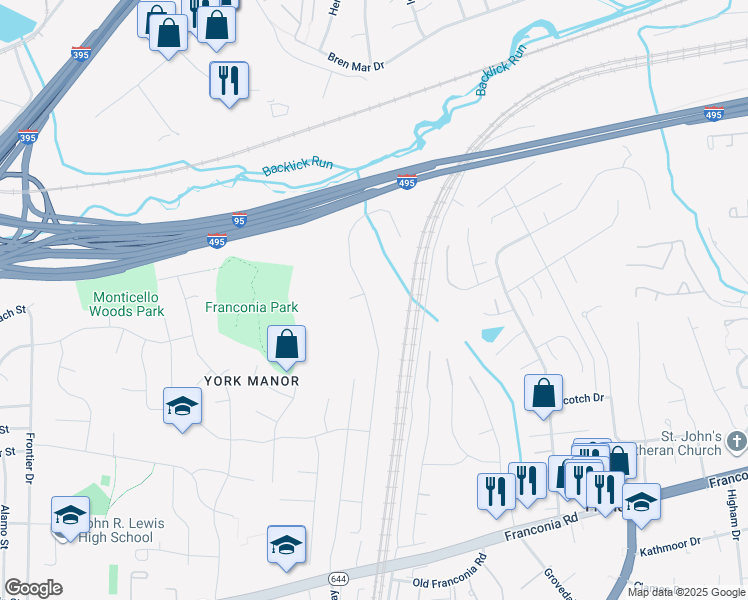 map of restaurants, bars, coffee shops, grocery stores, and more near 6085 Deer Ridge Trail in Springfield
