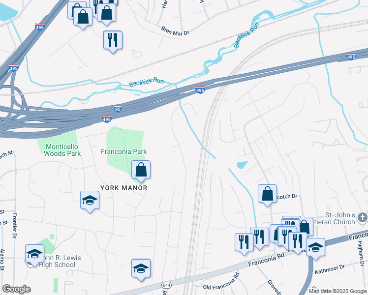 map of restaurants, bars, coffee shops, grocery stores, and more near 6085 Deer Ridge Trail in Springfield