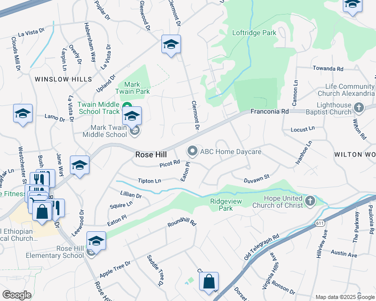 map of restaurants, bars, coffee shops, grocery stores, and more near 4408 Eaton Place in Alexandria