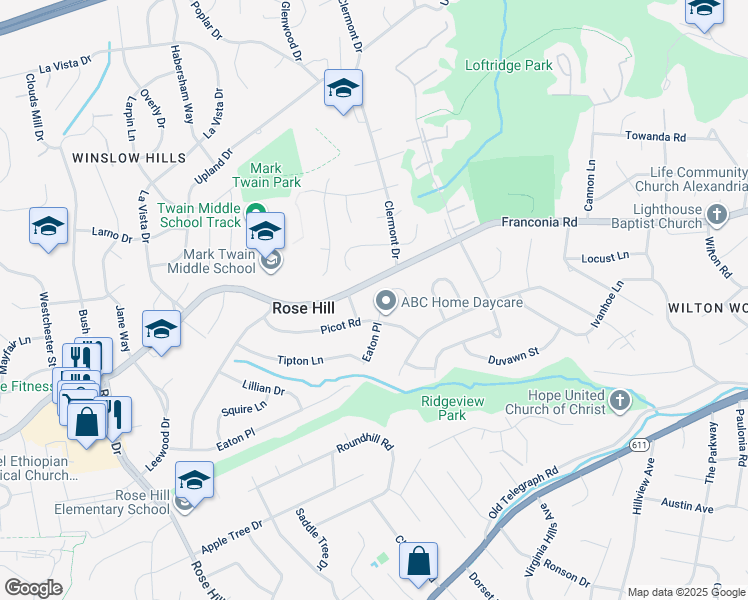 map of restaurants, bars, coffee shops, grocery stores, and more near 4408 Eaton Place in Alexandria