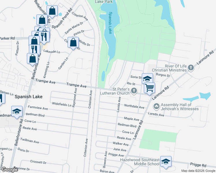 map of restaurants, bars, coffee shops, grocery stores, and more near 1227 Trampe Avenue in St. Louis