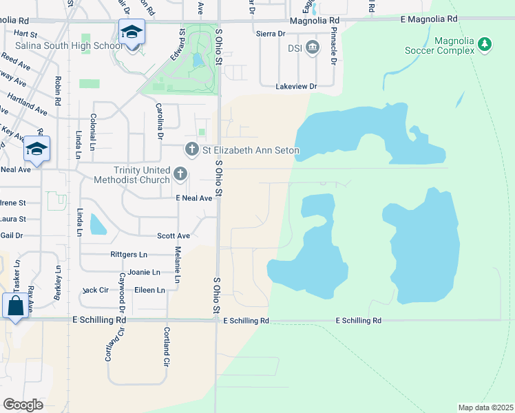 map of restaurants, bars, coffee shops, grocery stores, and more near 2749 South Ohio Street in Salina