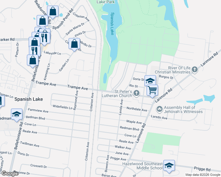 map of restaurants, bars, coffee shops, grocery stores, and more near 1226 Trampe Avenue in St. Louis