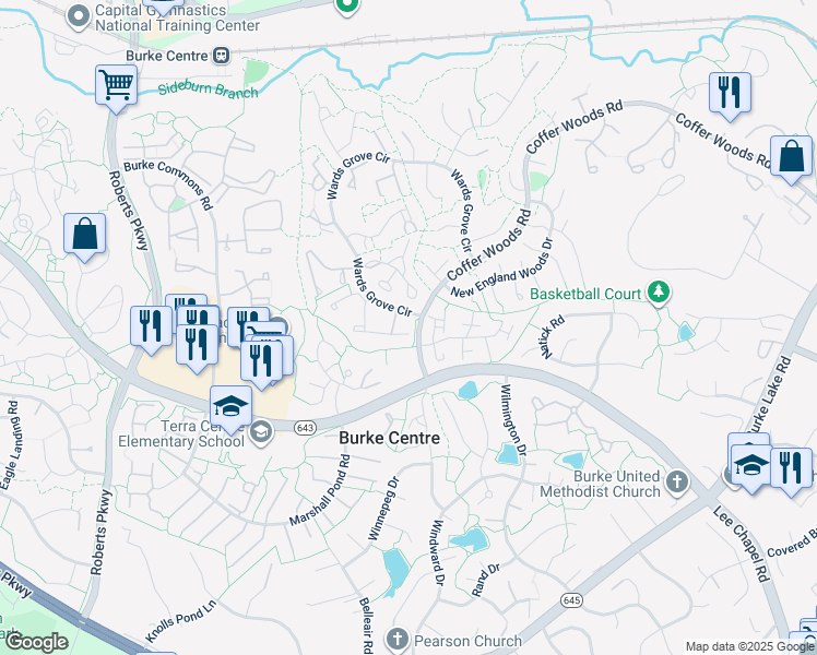map of restaurants, bars, coffee shops, grocery stores, and more near 10025 Chestnut Wood Lane in Burke