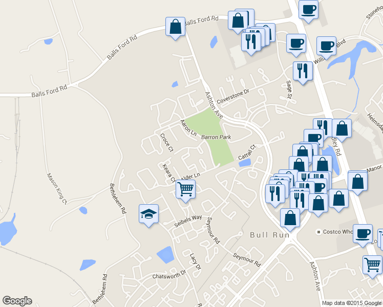 map of restaurants, bars, coffee shops, grocery stores, and more near 11057 Stagestone Way in Manassas