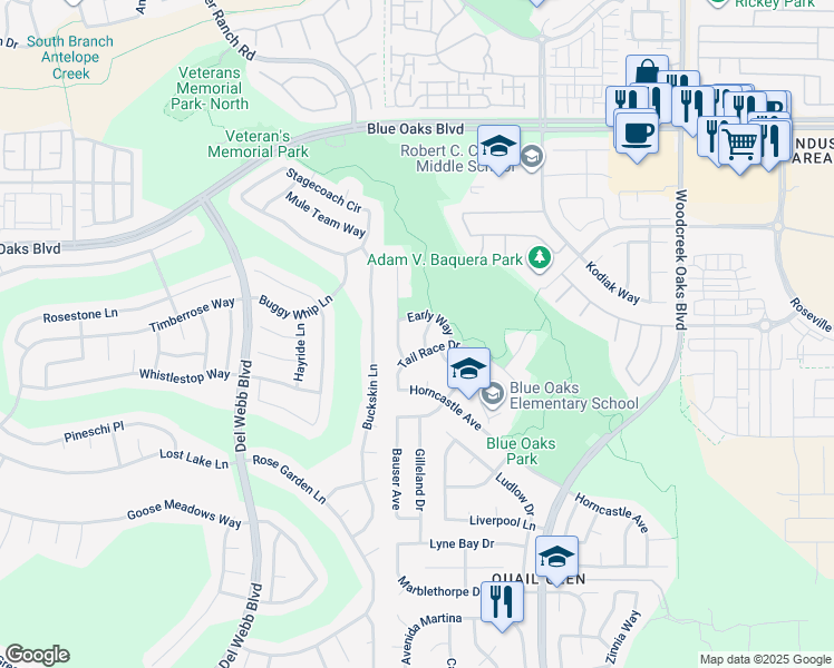 map of restaurants, bars, coffee shops, grocery stores, and more near 8427 Candycane Lane in Roseville