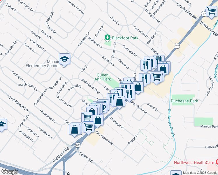 map of restaurants, bars, coffee shops, grocery stores, and more near 24 Queen Ann Drive in Hazelwood