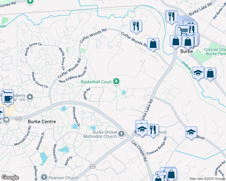 map of restaurants, bars, coffee shops, grocery stores, and more near 9808 Natick Road in Burke