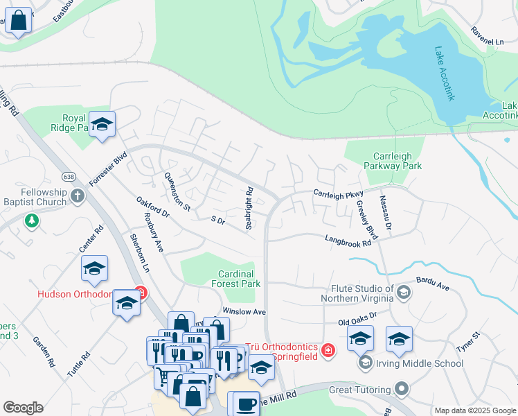 map of restaurants, bars, coffee shops, grocery stores, and more near 8304 Wickham Road in West Springfield