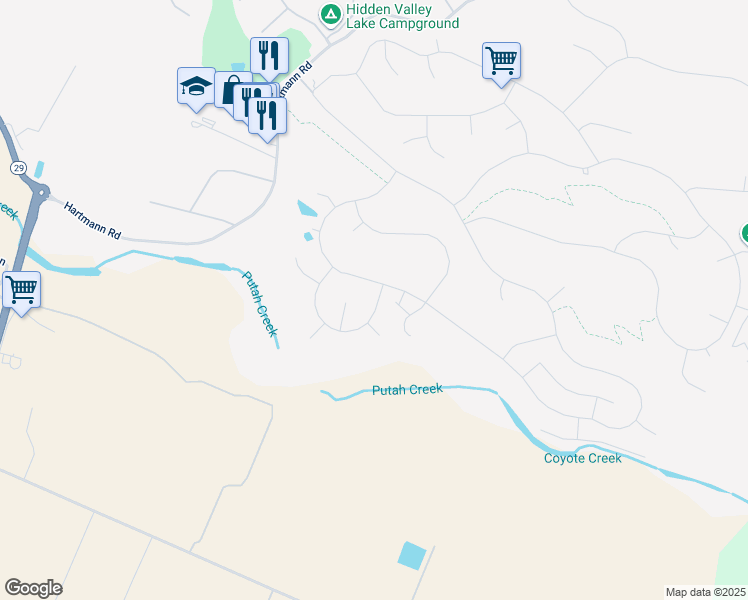 map of restaurants, bars, coffee shops, grocery stores, and more near 18846 Horseshoe Road in Hidden Valley Lake
