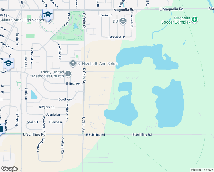 map of restaurants, bars, coffee shops, grocery stores, and more near 2749 South Ohio Street in Salina