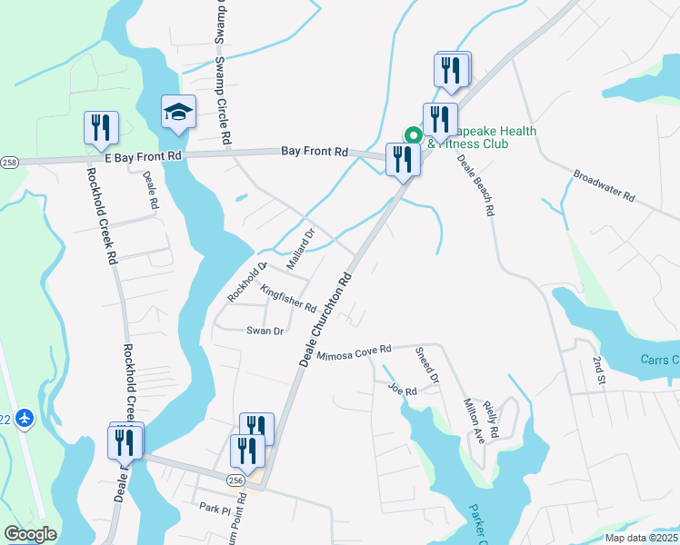 map of restaurants, bars, coffee shops, grocery stores, and more near 5862 Deale Churchton Road in Deale