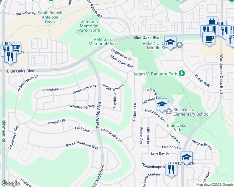 map of restaurants, bars, coffee shops, grocery stores, and more near 7059 Cope Ridge Way in Roseville