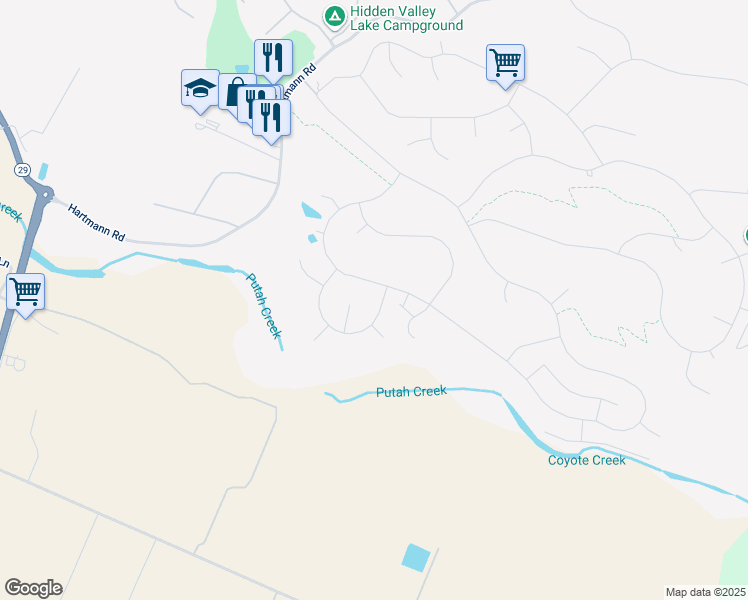 map of restaurants, bars, coffee shops, grocery stores, and more near 18846 Horseshoe Road in Hidden Valley Lake