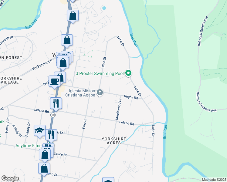 map of restaurants, bars, coffee shops, grocery stores, and more near 8004 Rugby Road in Manassas Park