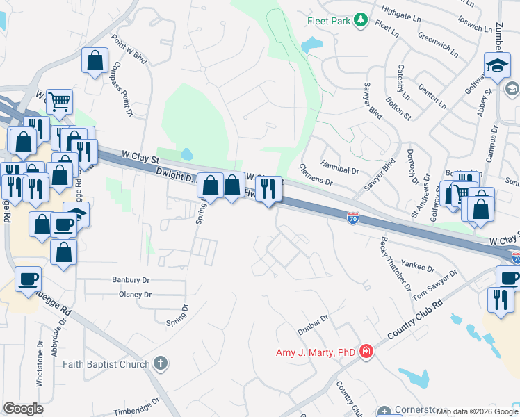 map of restaurants, bars, coffee shops, grocery stores, and more near 2709 Mossberg Court in Saint Charles