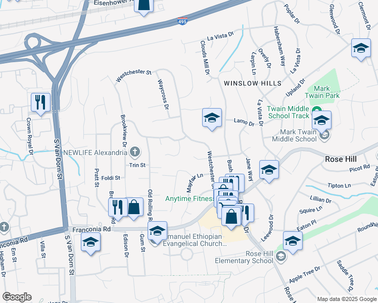 map of restaurants, bars, coffee shops, grocery stores, and more near 5210 Ninian Avenue in Alexandria