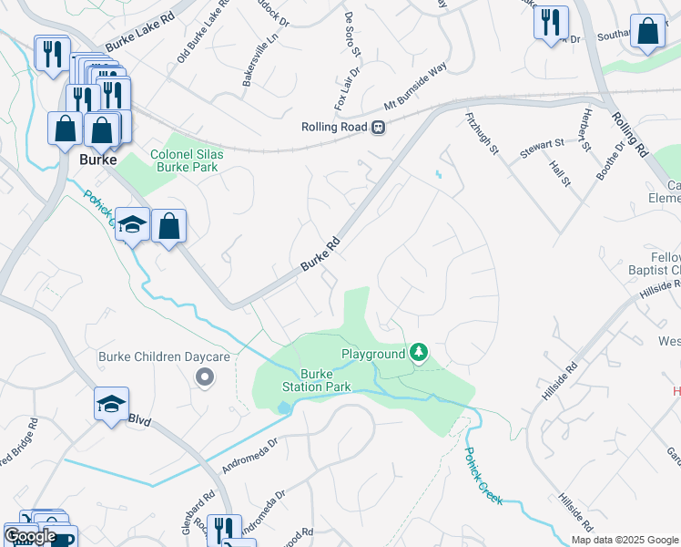 map of restaurants, bars, coffee shops, grocery stores, and more near 6021 Bonnie Bern Court in Burke
