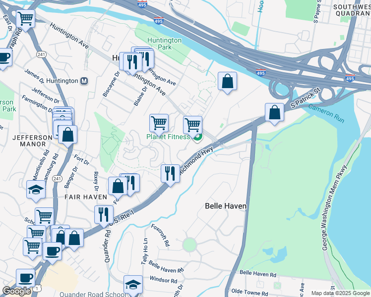 map of restaurants, bars, coffee shops, grocery stores, and more near 5982 Richmond Highway in Alexandria
