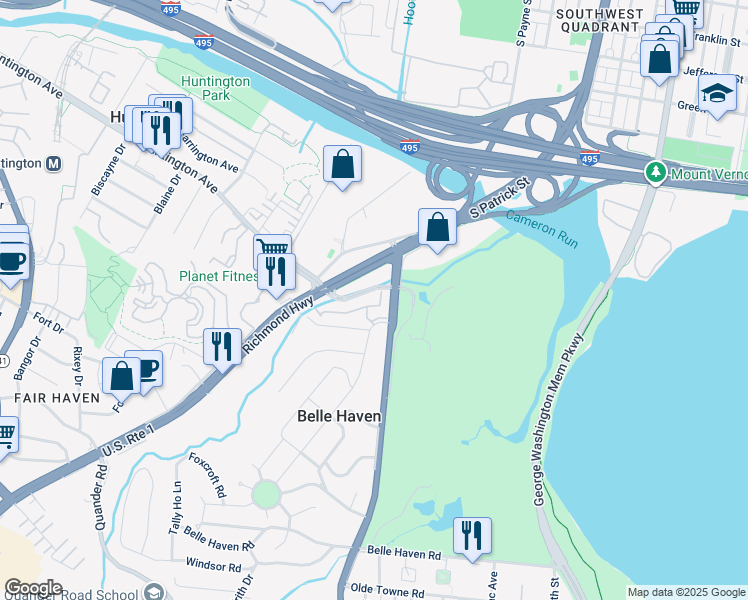 map of restaurants, bars, coffee shops, grocery stores, and more near 1796 Duffield Lane in Alexandria