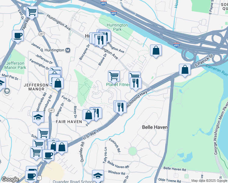 map of restaurants, bars, coffee shops, grocery stores, and more near 5903 Mount Eagle Drive in Alexandria