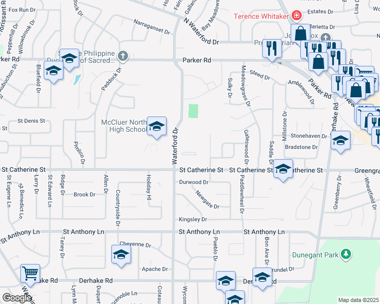 map of restaurants, bars, coffee shops, grocery stores, and more near 3013 Country Green Court in Florissant