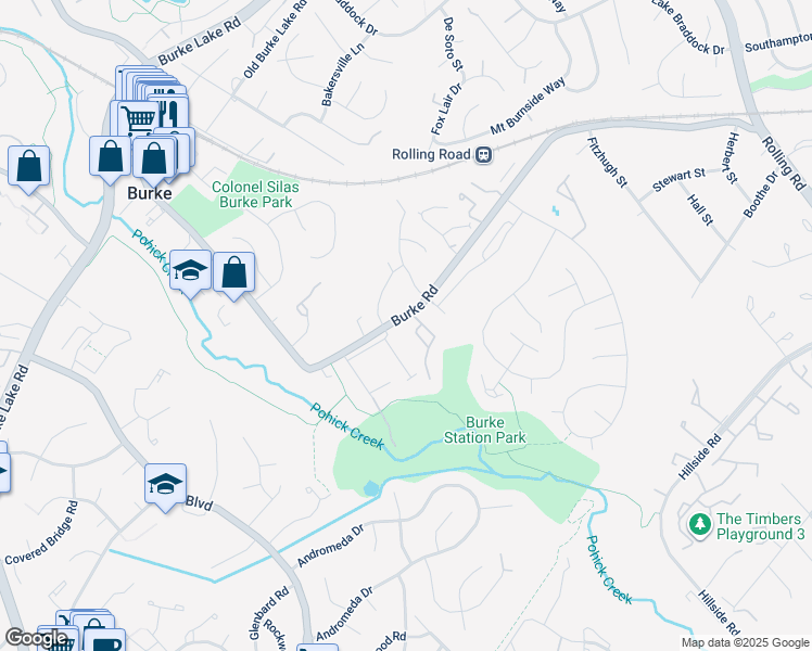 map of restaurants, bars, coffee shops, grocery stores, and more near 6008 Mardale Lane in Burke