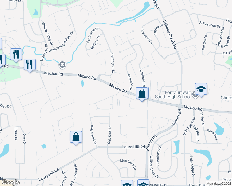 map of restaurants, bars, coffee shops, grocery stores, and more near 12 Dorchester Court in St. Peters