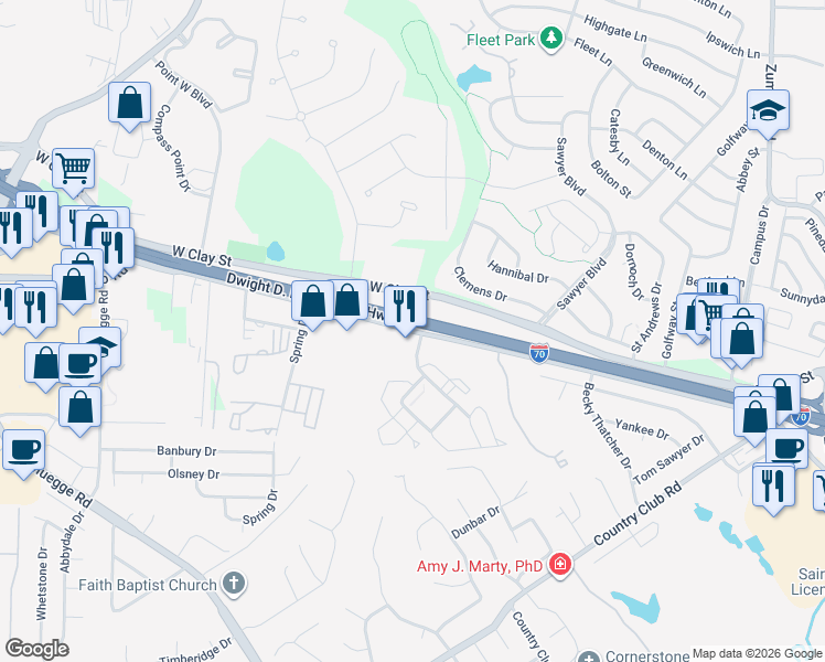 map of restaurants, bars, coffee shops, grocery stores, and more near 3545 Veterans Memorial Parkway in St. Charles