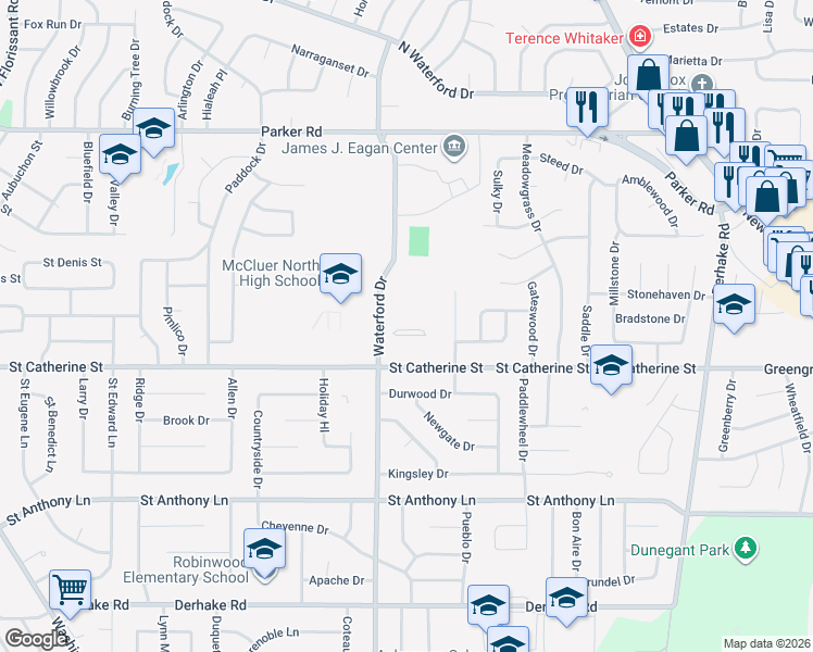 map of restaurants, bars, coffee shops, grocery stores, and more near 3063 Country Green Court in Florissant