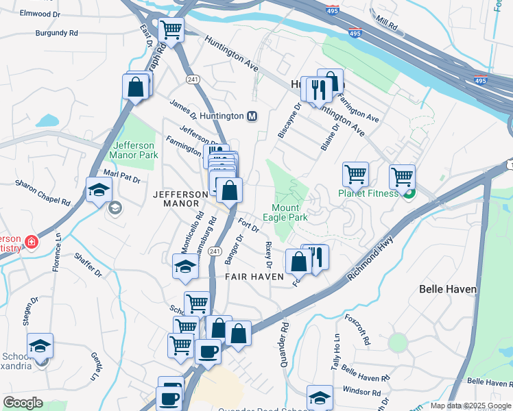 map of restaurants, bars, coffee shops, grocery stores, and more near 5963 Grand Pavilion Way in Alexandria