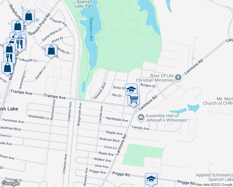 map of restaurants, bars, coffee shops, grocery stores, and more near 1127 Rio Street in St. Louis