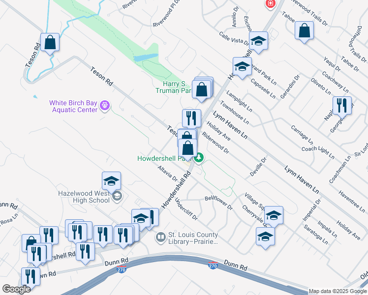 map of restaurants, bars, coffee shops, grocery stores, and more near 6730 Monte Drive in Hazelwood