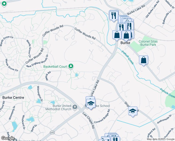 map of restaurants, bars, coffee shops, grocery stores, and more near 9624 Lincolnwood Drive in Burke