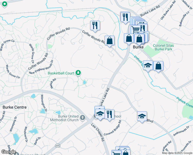 map of restaurants, bars, coffee shops, grocery stores, and more near 9624 Lincolnwood Drive in Burke