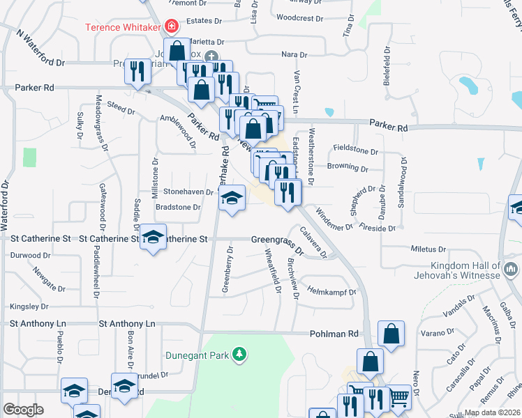 map of restaurants, bars, coffee shops, grocery stores, and more near 12743 New Halls Ferry Road in Florissant