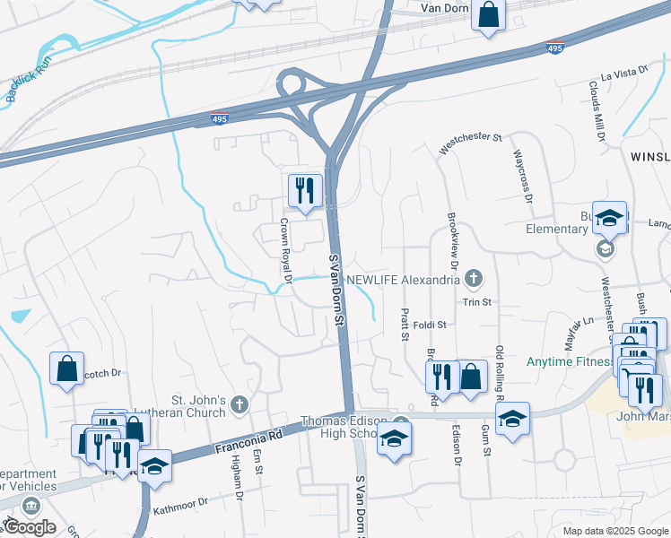 map of restaurants, bars, coffee shops, grocery stores, and more near Highway 613 in Alexandria