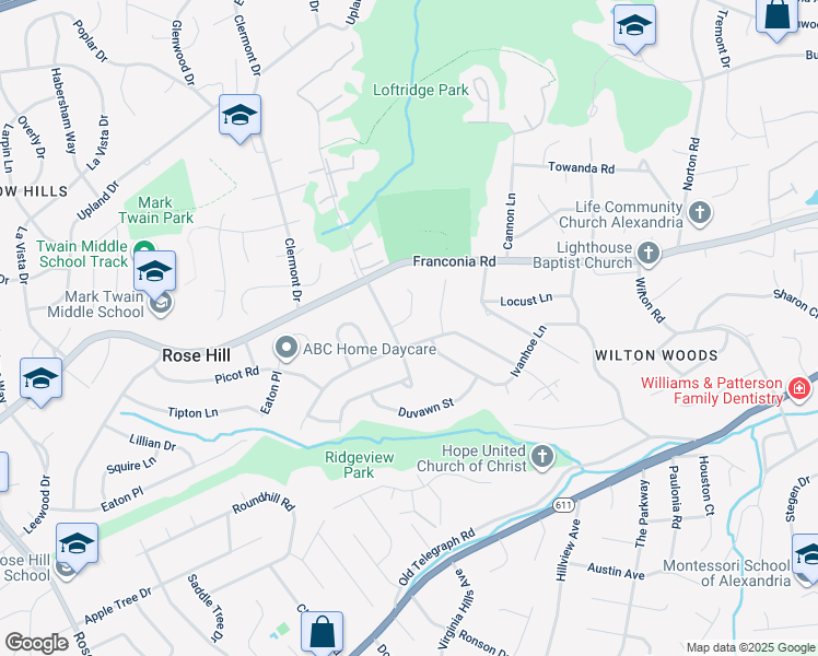 map of restaurants, bars, coffee shops, grocery stores, and more near 5917 Chevell Court in Alexandria