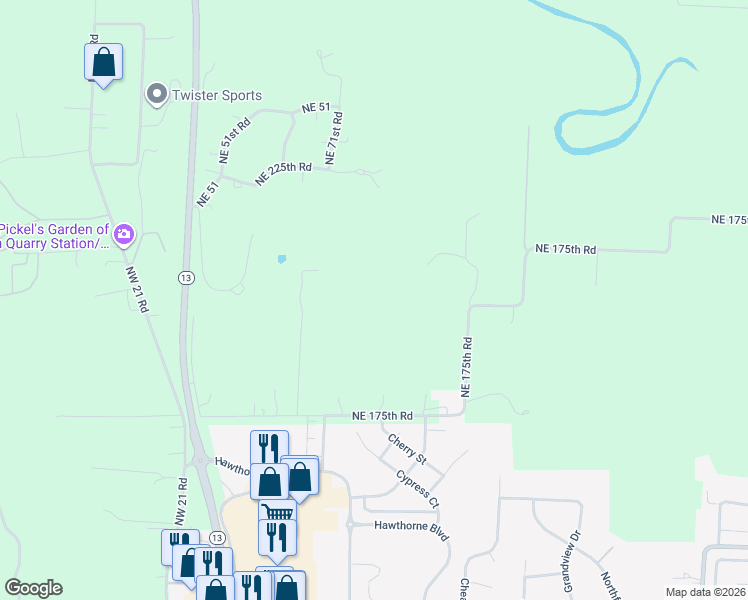 map of restaurants, bars, coffee shops, grocery stores, and more near 69 Northeast 175th Road in Warrensburg