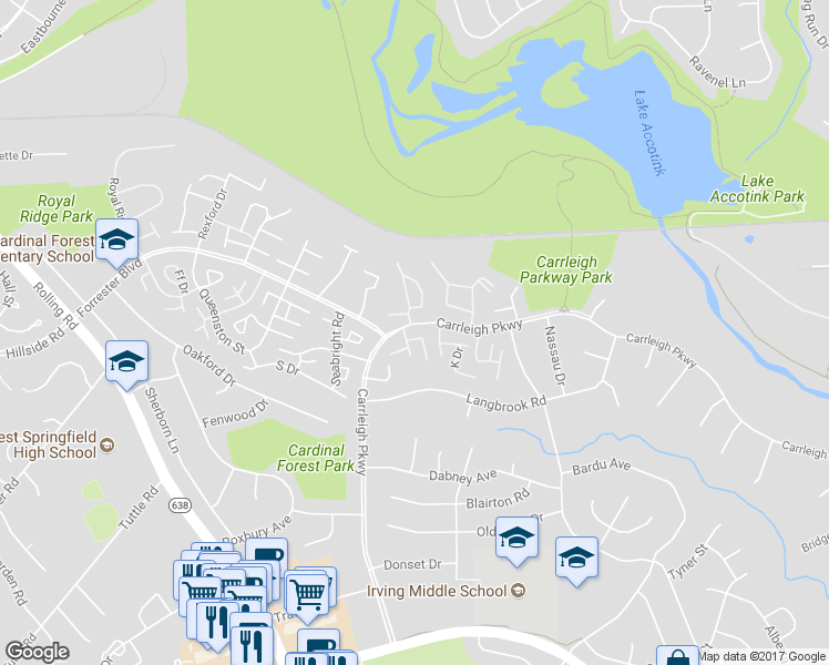 map of restaurants, bars, coffee shops, grocery stores, and more near 8213 Carrleigh Parkway in Springfield