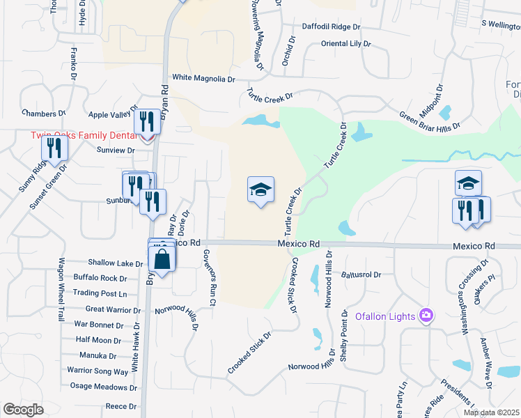 map of restaurants, bars, coffee shops, grocery stores, and more near 1251 Turtle Creek Drive in O'Fallon