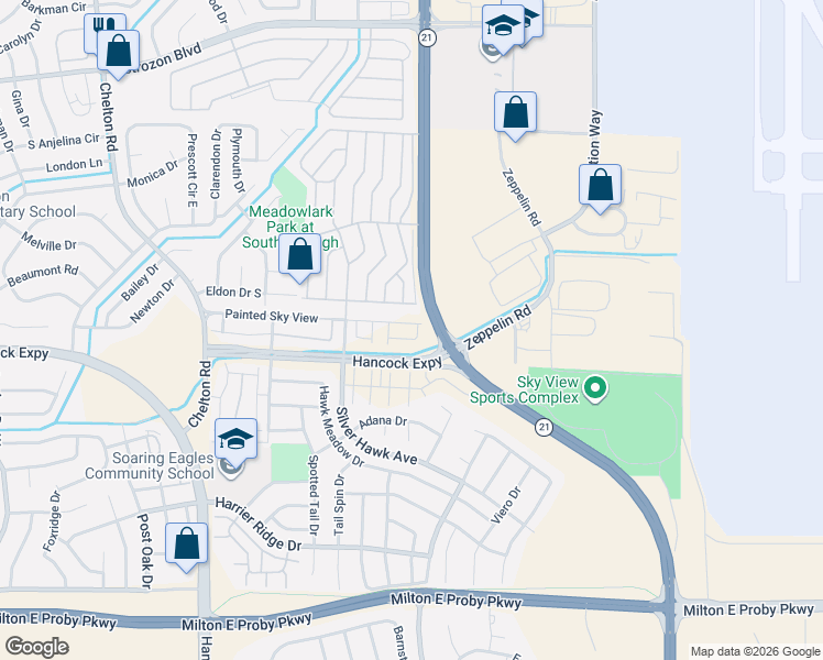 map of restaurants, bars, coffee shops, grocery stores, and more near 5245 Eldon Drive South in Colorado Springs