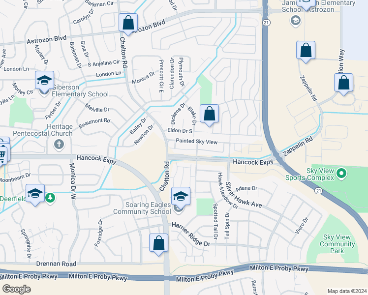 map of restaurants, bars, coffee shops, grocery stores, and more near 4819 Painted Sky View in Colorado Springs