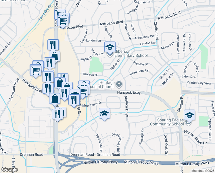 map of restaurants, bars, coffee shops, grocery stores, and more near 4002 Charleston Drive in Colorado Springs